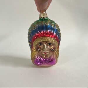 •Blown Glass Native American Indian Christmas Ornament Krebs Germany•